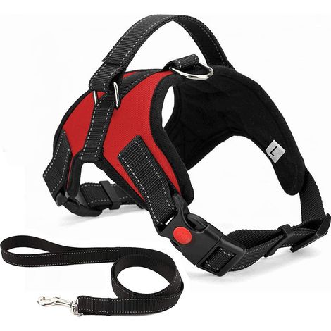 Harnais pour Chien sans Traction, Confort Réglable et Respirable, Laisse Incluse, pour Petit Moyen et Grand Chiens, Idéal pour l'Entra Nement et la Marche M rouge