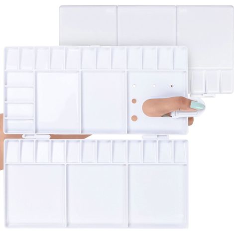 Lot de 2 palettes de peinture pliables en plastique - 33 godets/compartiments vides - Plateau de peinture blanc portable/voyageable pour aquarelle, huile/acrylique et gouache