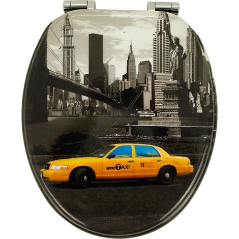 Sedile wc copri vater universale frizionato fantasia in mdf chiusura rallentata fantasia nyc - confezione 1