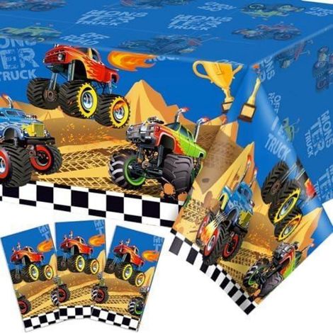 3er-Set Monster Truck Tischdecken 130x220cm Kunststoff Einweg für Party & Geburtstag