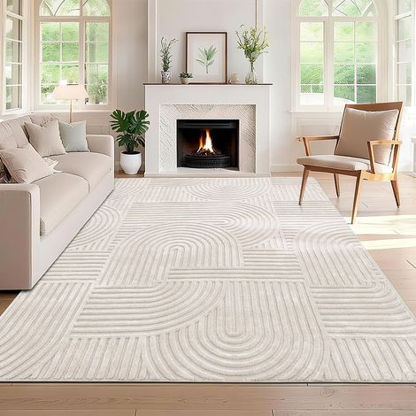 Tapis Salon Moderne Beige 200x290cm Poil Ras de Chambre Adulte Antidérapant Tapis de Sol Decoratif Bohème Chic pour Salon, Chambre, Salle à Manger, Cuisine (1/5)