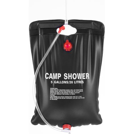 Sac de Douche Solaire - 20 L - Pour Camping Randonnée Escalade Extérieur - Avec Tuyau Flexible et Pomme de Douche - 1 Pièce
