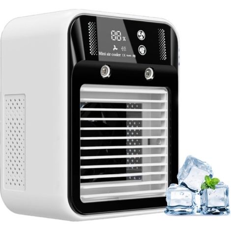 Mini climatiseur portable rechargeable avec refroidissement par évaporation, écran numérique, 2 vitesses (1/2)
