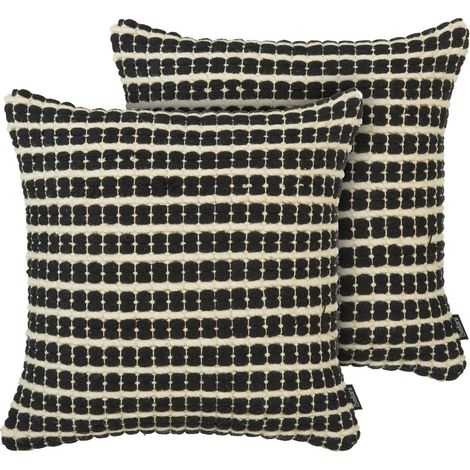 Dekokissen 2er Set YONCALI Baumwolle 45 x 45 cm Schwarz Kariertes Muster