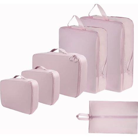 Lot de 6 cubes de rangement à compression pour voyage, sacs d'emballage légers et peu encombrants pour organiser vêtements et chaussures, accessoires de voyage, rose, 0.0089 liters (1/5)