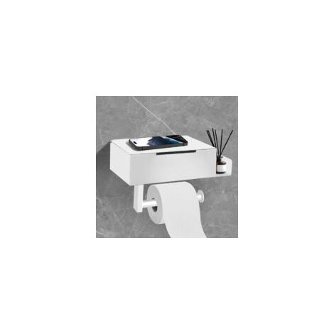 Soporte para rollo de papel higiénico sin taladrar con estante, blanco - Crezuo