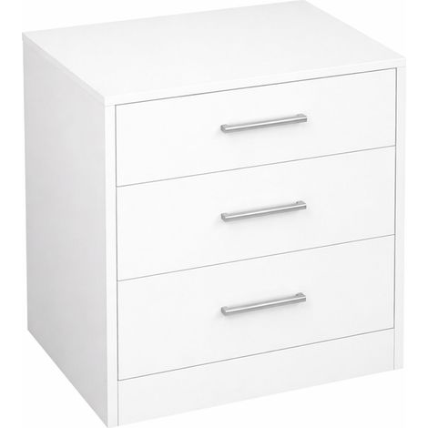 Home Heavenly® - Mesita de noche ELARA, con 3 cajones, diseño moderno en MDF lacado blanco con tiradores cromados, 45x40x57 cm.  Color: Blanco