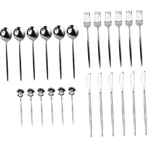 Küchenbesteckset aus Edelstahl, bestehend aus Messer, Gabel und Löffel, spülmaschinenfest, silberfarben (1/5)