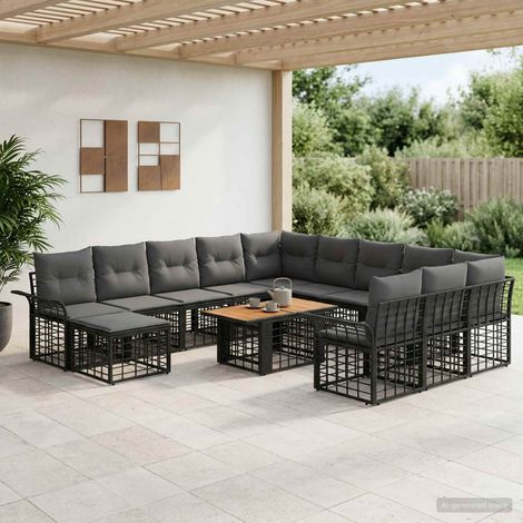 vidaXL Set Divano da Giardino 13 pz Nero e Grigio scuro polyrattan (1/5)