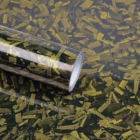Film en carbone forgé, autocollant brillant en vinyle pour voiture, moto, vélo, à l’intérieur et à l’extérieur, 150 x 30 cm, Film de protection en carbone pour voiture (Jaune, 150X30CM) (1/5)