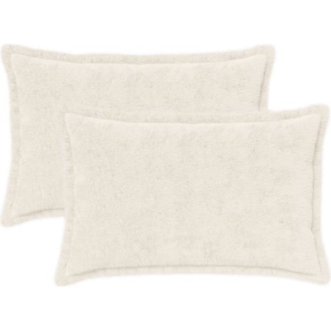 Cushion Cover 2 pcs HOUTEN White 30 x 50 cm Faux Rabbit Fur vidaXL (1/5)