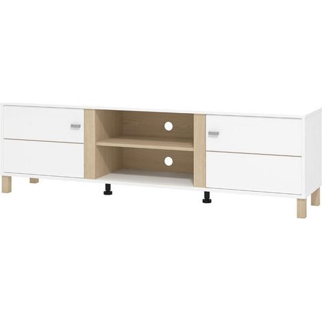 Mueble para TV Dragoni, 2 estantes, 4 compartimentos, 2 puertas, 176x40x52h cm blanco mate