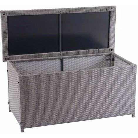 Coffre à coussins en polyrotin, HWC-D88, coffre jardin Basic gris, 63x135x52 cm, 320l (1/5)