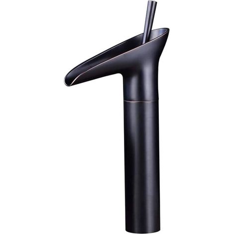 Miscelatore per lavabo a cascata alta, finitura bronzo spazzolato vintage e rame nero, rubinetto monoforo, miscelatore per acqua calda e fredda (nero)