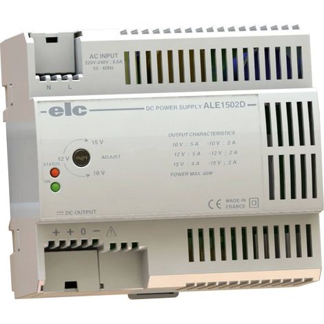 Alimentation pour rail DIN ELC, série ALE, 12 V dc, 24 V dc, ±15 V dc 2A, 190  264V c.a., 60W (1/2)