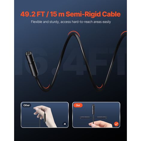Caméra Endoscopique avec Câble Semi-rigide 15 m, Endoscope HD 1920p pour Android et iOS, avec 8 Lumières LED Réglables, Zoom, Étanche IP67, Caméra Serpent d'Inspection pour Automobile, Plomberie (1/5)
