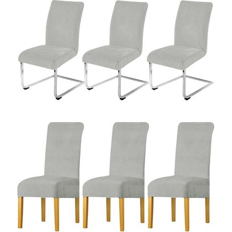 Stuhlhussen 6er Set, Samt, Stretch, abnehmbar, waschbar, hellgrau (1/5)