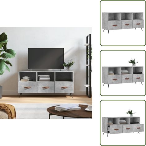 Meuble TV gris béton 102x36x50 cm bois d'ingénierie - Meubles Tv - Meuble Tv - Armoire Multimedia - Rangement Tv - Meuble Gris (1/5)