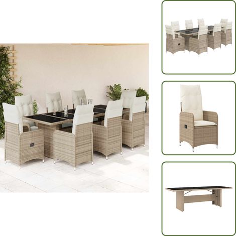 Cojín de respaldo - vidaXL Set de mesa y sillas de jardín 5 pzas y cojines ratán PE beige - Ratán sintético