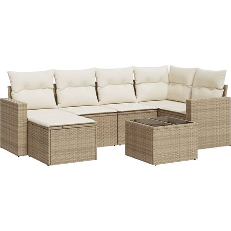 Maison Exclusive - Set Divani da Giardino 7 pz con Cuscini Beige in Polyrattan (1/3)