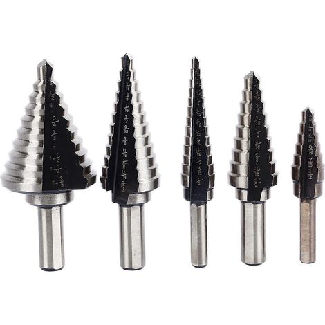 5-teiliges Stufenbohrer-Set aus legiertem Stahl, hochpräzise, multifunktionale und wiederverwendbare Bohrer für Holz und Metall