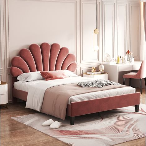 letto 140x200 testiera floreale velluto rosso imbottito HAVRYA (1/5)