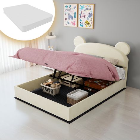 Etagenbett 140/200 cm Beige mit Stauraum, Gasdruckfeder und Matratze (1/5)