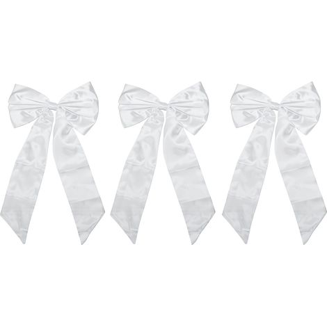 Lot de 3 grands nœuds en satin pour décoration de salle de cheminée murale, ruban élégant, installation facile, décoratif pour fêtes, mariages, événements, blanc (1/5)