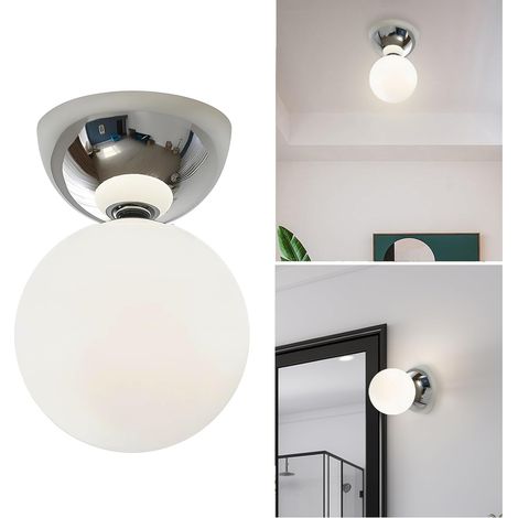 Kindfiber OÜ-Plafonnier en Verre ou Applique Murale Moderne Style Nordique, G9 Petite Lampe de Plafond pour Chambre Salle de Bain Couloir (Argent) (1/5)
