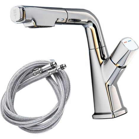 Robinet de lavabo pour lavabo de salle de bain, robinet à tirette avec douchette extractible, deux modes de sortie d'eau, robinet d'eau pour dortoir (1/5)