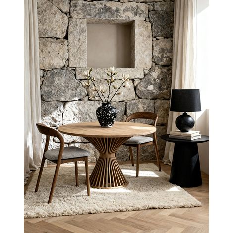 Sedia da pranzo 51,5x53x80,5 cm in legno di frassino noce/ecru, seduta imbottita – MEUBLIV (1/5)