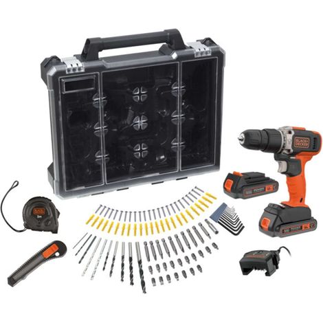 BLACK+DECKER Herramientas - Taladro percutor AKU de 18V con accesorios, 2x batería 2,0 Ah Li-Ion, cargador BCD003D2AMB-QW