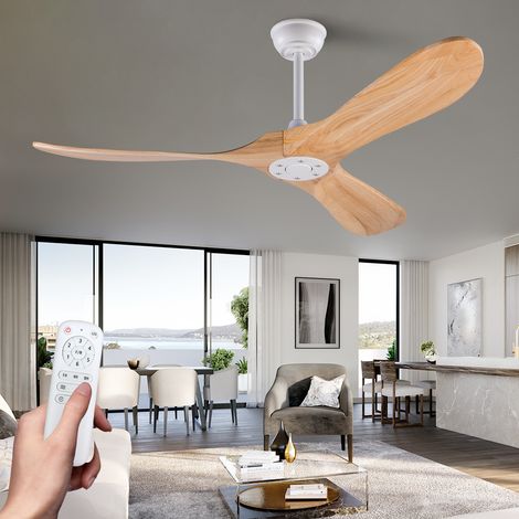 Ventilador de techo 52 pulgadas, 3 aspas de madera, reversible, blanco HAVRYA (1/5)