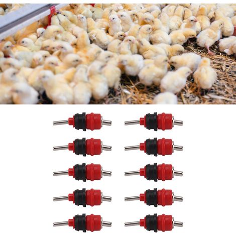 Lot de 10 abreuvoirs automatiques à bille en acier rouge, avec tétine à valve à bille, pour l'élevage de volailles. (1/5)