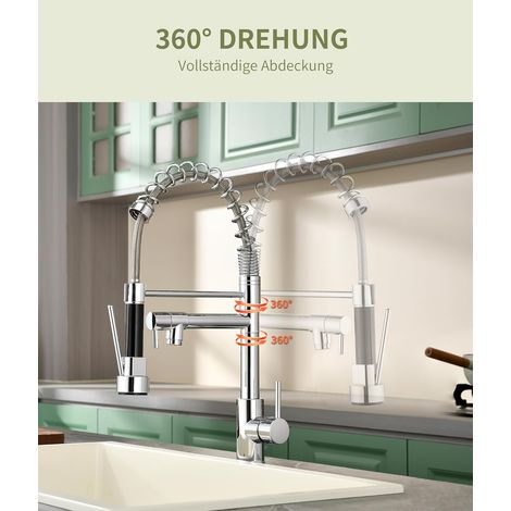 Version argentée du robinet extractible – Haute pression, acier inoxydable – Parfait pour évier familial (1/5)