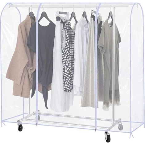 1.80m transparent coat rack bar with robust transparent protective cover with zip closure, suitable for hanging coat racks. (1/5)