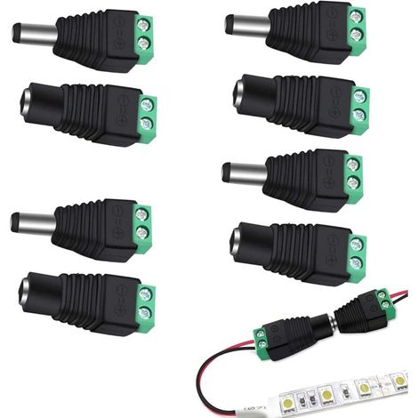 4 Paires Connecteur 12v DC Adaptateur,5.5mm x 2.1mm MâLe et Femelle d'alimentation Jack Adaptateurs pour caméra de vidéosurve (1/4)