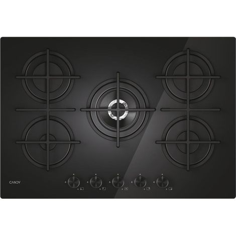 Candy – Plaque de cuisson gaz 75 cm – 5 brûleurs – Commande avant – Compatible hOn – Pour cuisson professionnelle - CVG74WTB