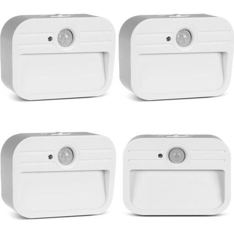 Set de 4 lampes d'escalier LED avec détecteur de mouvement, température de couleur 4000 K, 4 LED par lampe, portée de détection 3 à 4 m (1/5)