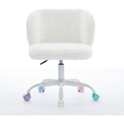 Chaise de bureau enfant en fausse fourrure de lapin beige avec roulettes colorées silencieuses et réglage de hauteur (1/5)