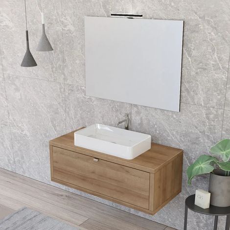Mobile bagno sospeso 110 cm Master rovere miele con lavabo e specchio (1/5)