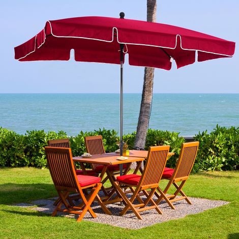 Outsunny Garten-Sonnenschirm, rechteckiger, neigbarer Sonnenschirm, Aluminium und hochdichtes Polyester, 2 x 1,3 m, Rot