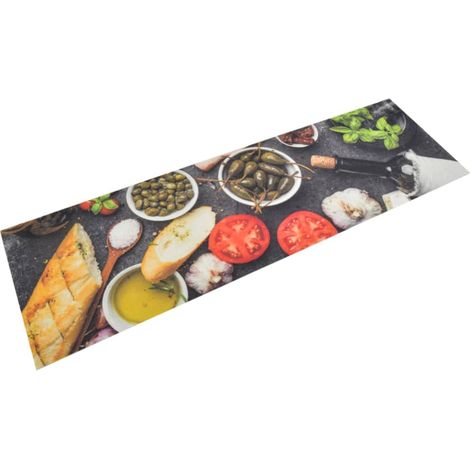 Tapis de cuisine lavable, motif vin et gastronomie, 45 x 150 cm, velours