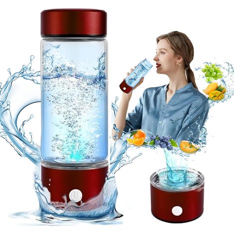 Wasserstoffwasserflasche, tragbarer Wasserstoffwasserionisator, Wasserstoffwassergenerator, wiederaufladbar für wasserstoffreiches Wasser (rot) (1/5)