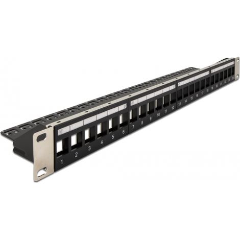Delock Panel de conexiÃ³n Keystone de 19 de 24 puertos con alivio de tensiÃ³n negro