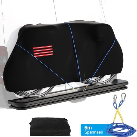 Housse de vélo pour transport de 2 vélos, housse de vélo 600D imperméable pour porte-vélos arrière avec corde de 6 m et bandes réfléchissantes, extérieur 200 x 110 x 85 cm, résistant à la (1/5)