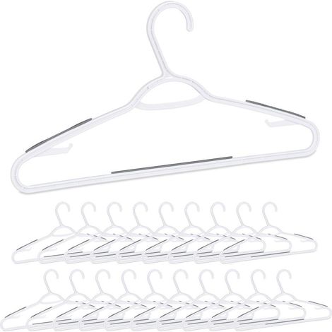 Lot de 20 cintres plastique blancs antidérapants avec encoche et barre porte-cravate (1/5)