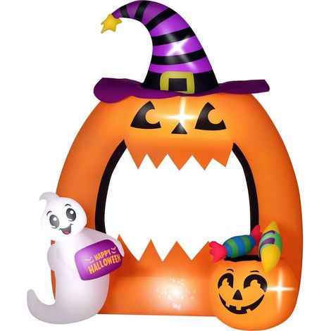Aufblasbarer Halloween-Kürbisbogen (150 cm) mit niedlichem Geist, aufblasbare Halloween-Dekoration mit LED-Beleuchtung (1/5)