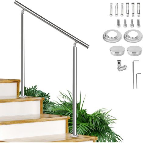 Rampe d'escalier en Acier Inoxydable, avec Anneau à Billes et 2 Poteaux, pour Escalier Balcon Terrasse - 100cm, avec 0 Crossbar