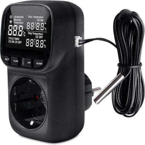 Régulateur de température numérique avec sonde thermostat prise écran, contrôle numérique de la température, prise de courant, serre, pour intérieur, écran noir et blanc (1/5)